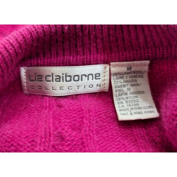 Vintage 90s Sweater Dark Pink Wool Blend Collar Cable Knit Misses Size M - Picture 5 of 6